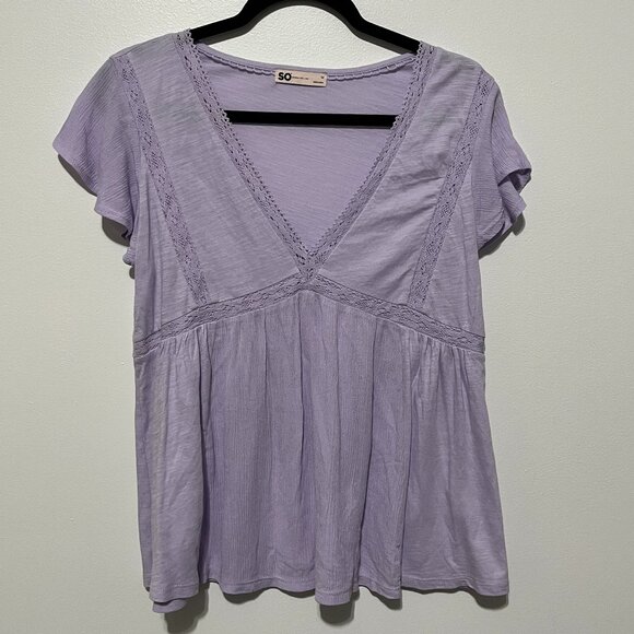 So Juniors Babydoll Top Sz M Lavender Purple Lace Soft Girl Pastel Y2K Romantic - Picture 1 of 7